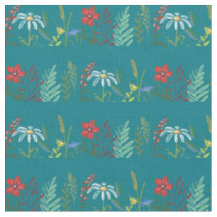 Wildflowers Cute Flowers in Teal Fabric