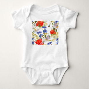Wildflowers: dark blue watercolor seamless baby bodysuit