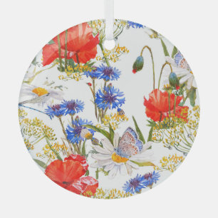 Wildflowers: dark blue watercolor seamless glass tree decoration