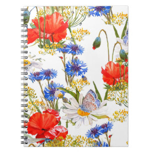 Wildflowers: dark blue watercolor seamless notebook