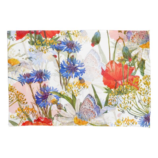 Wildflowers: dark blue watercolor seamless pillowcase (Front)