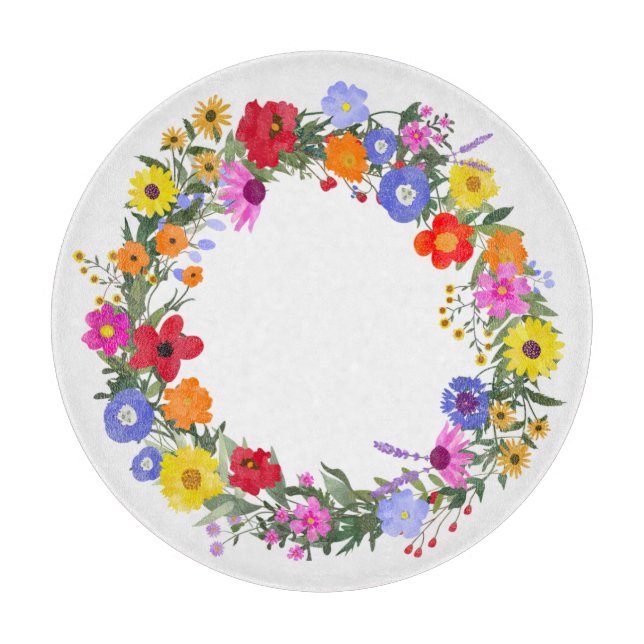 Wildflowers Decorative Glass Cutting Board 12" (Front)