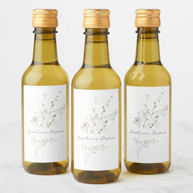 wildflowers delicate bouquet Baptism Wine Label (Bottles)