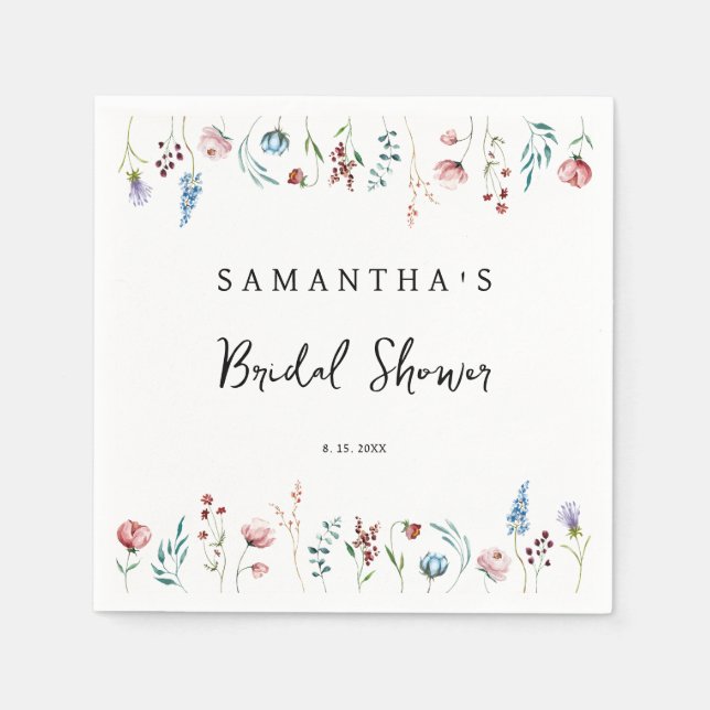 Wildflowers delicate garden bridal shower napkin (Front)