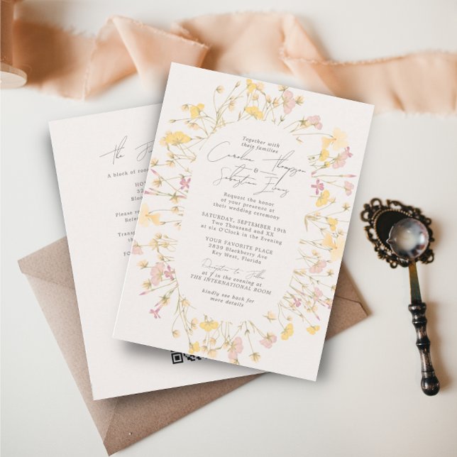 Wildflowers Double Arch Ivor RSVP QR Code Wedding  Invitation (Creator Uploaded)