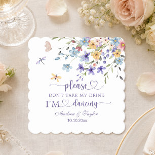Wildflowers Dragonfly Don't Take My Drink Wedding Paper Coaster