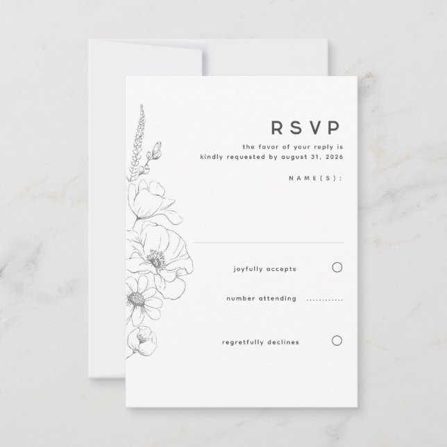 Wildflowers Drawing Elegant Minimal Wedding RSVP (Front)