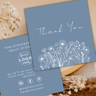 Wildflowers Dusty Blue Boho Order Thank You Square Business Card