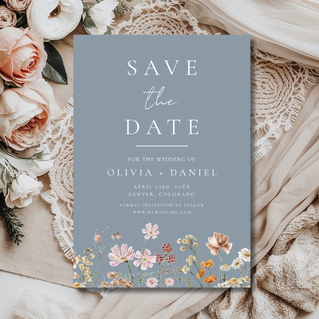 Wildflowers Dusty Blue Boho Save the Date (Creator Uploaded)