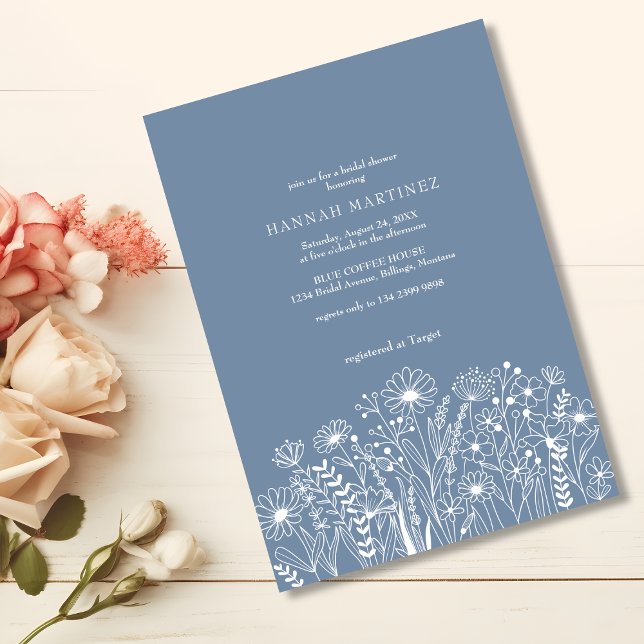 Wildflowers Dusty Blue Elegant Boho Bridal Shower Invitation (Creator Uploaded)