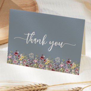 Wildflowers Dusty Blue Floral Baby Shower Thank You Card