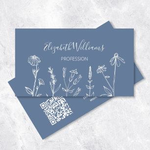 Wildflowers Dusty Blue QR Code Business Card