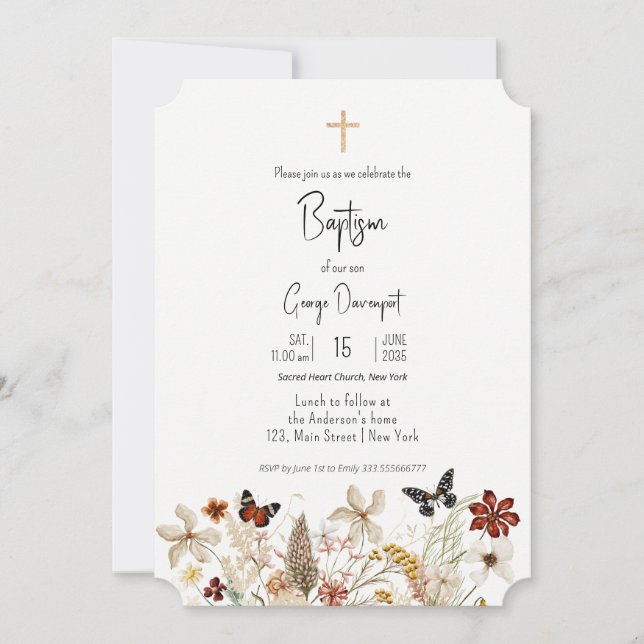 Wildflowers Elegant Baptism Religious event Invitation (Front)