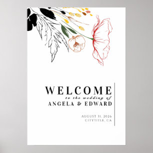 Wildflowers Elegant Black Wedding Welcome Sign