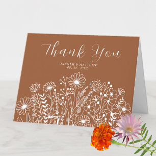 Wildflowers Elegant Boho Burnt Orange Wedding Thank You Card