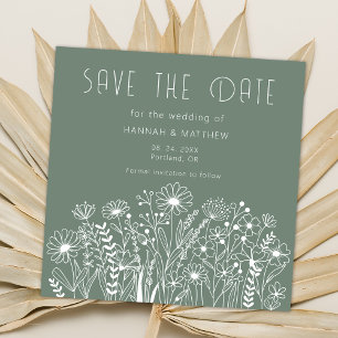 Wildflowers Elegant Boho Sage Green Wedding Save The Date