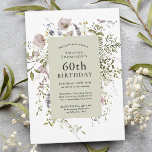 Wildflowers Elegant Botanical 60th Birtday Invitation