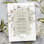 Wildflowers Elegant Botanical 60th Birthday Invitation<br><div class="desc">Simple and elegant, this lovely 60th birthday party invitation has a delicate watercolor wildflower frame surrounding your text on a pastel green background. It makes a wonderful choice for a special milestone birthday celebration for her. The boho chic stylng is a popular choice and is particularly nice for ladies who...</div>