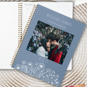 Wildflowers Elegant Dusty Blue Boho Photo Wedding Planner