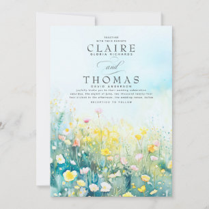 Wildflowers Elegant Dusty Blue Wedding Invitations