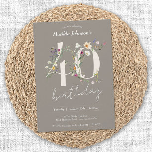 Wildflowers Elegant Floral 40th Birthday Invitation
