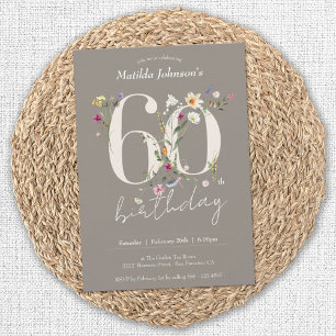 Wildflowers Elegant Floral 60th Birthday Invitation