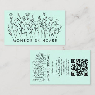 Wildflowers Elegant Line Art Chic Custom QR Code Business Card
