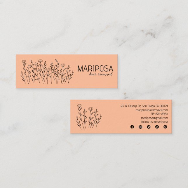 Wildflowers Elegant Line Art Custom Social Icons Mini Business Card (Front/Back)