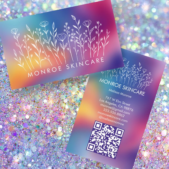 Wildflowers Elegant LineArt Custom QR Code Rainbow Business Card (Wildflowers Elegant LineArt Custom QR Code Rainbow Business Card
)