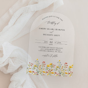 Wildflowers Elegant Modern Arch Clear Wedding Acrylic Invitations