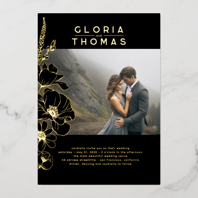 Wildflowers Elegant Modern Black Wedding Photo (Front)