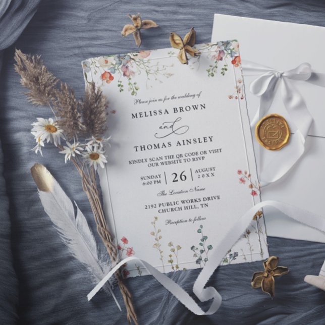 Wildflowers Elegant Modern Bloom QR Code Wedding Invitation (Creator Uploaded)