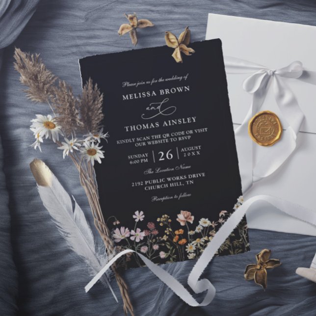 Wildflowers Elegant Modern Budget QR Code Wedding Invitation (Creator Uploaded)