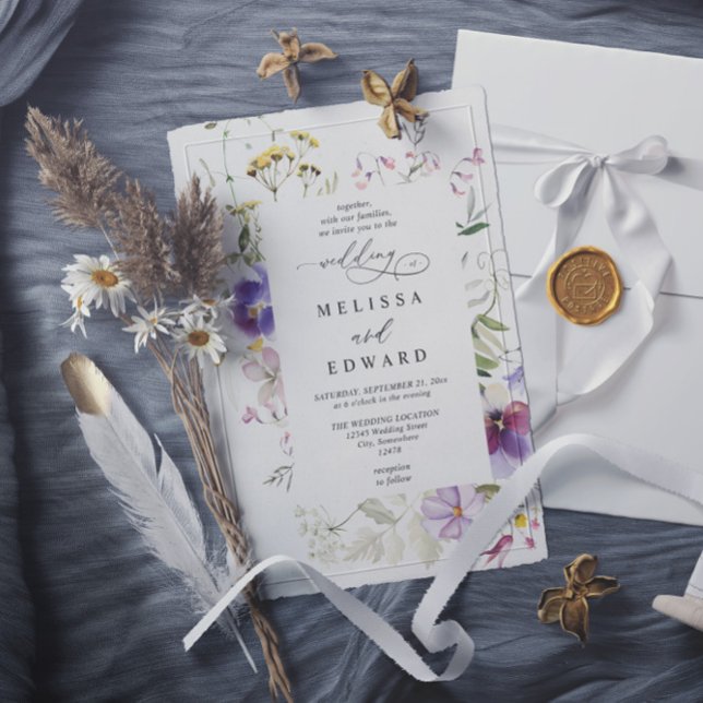 Wildflowers Elegant Modern Budget QR Code Wedding Invitation (Creator Uploaded)