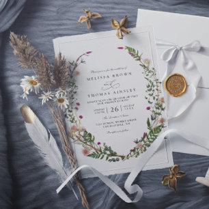 Wildflowers Elegant Modern Chic QR Code Wedding Invitation