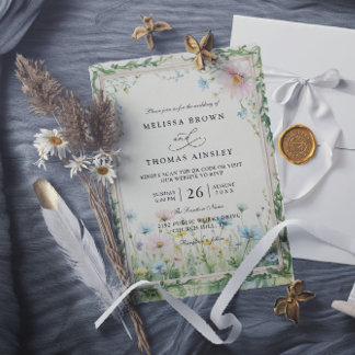 Wildflowers Elegant Modern Chic QR Code Wedding Invitation