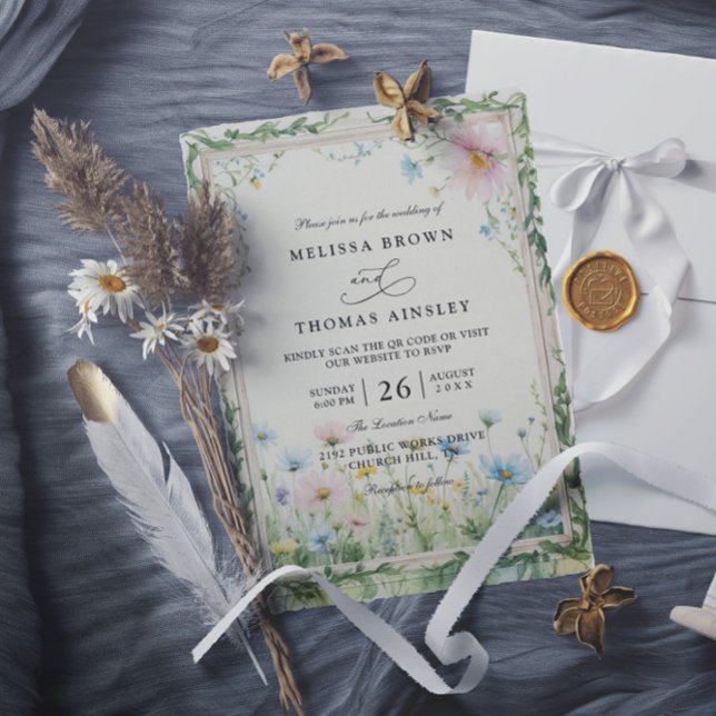 Wildflowers Elegant Modern Chic QR Code Wedding Invitation (Creator Uploaded)