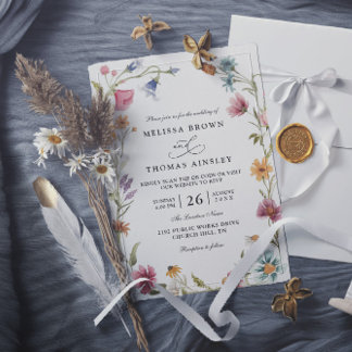 Wildflowers Elegant Modern Chic QR Code Wedding Invitation