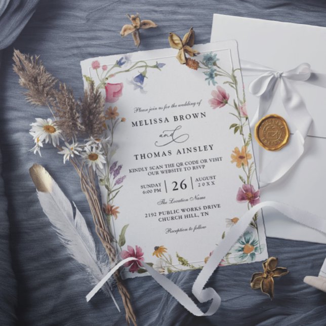 Wildflowers Elegant Modern Chic QR Code Wedding Invitation (Creator Uploaded)
