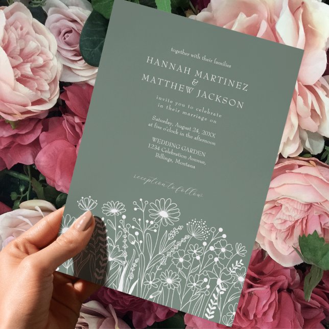 Wildflowers Elegant Modern Sage Green Wedding Invitation (Creator Uploaded)