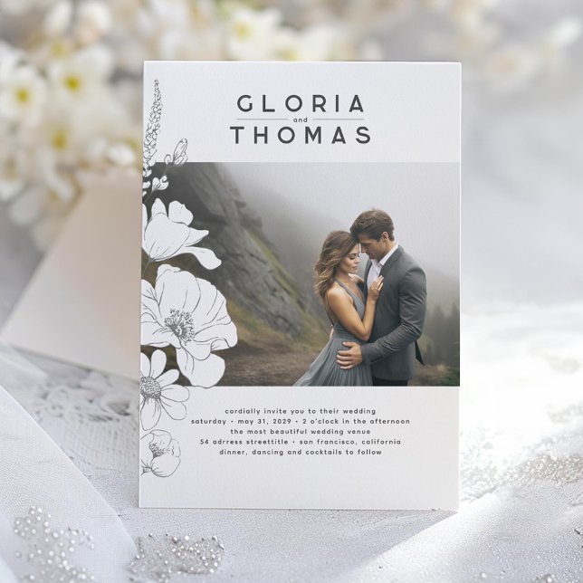 Wildflowers Elegant Modern Wedding Photo Invitation (Wildflowers Wedding Photo Invitation)