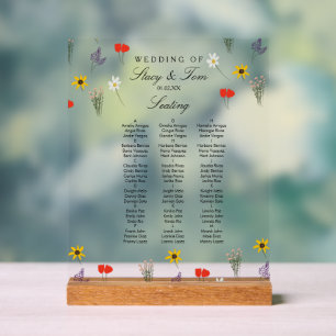 Wildflowers Elegant Nature Wedding Seating Acrylic Sign