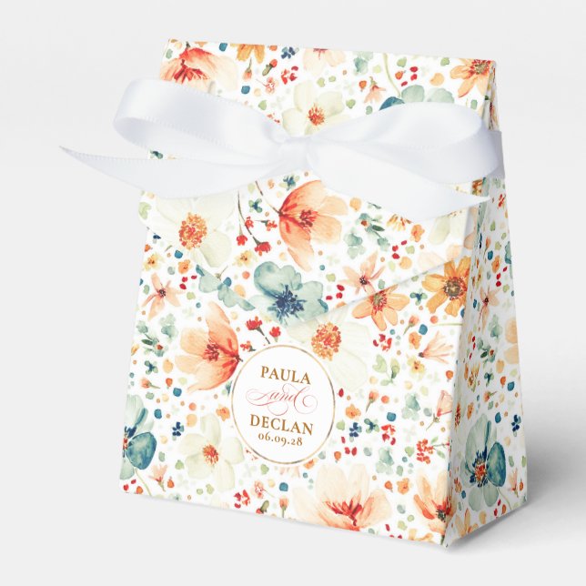 Wildflowers Elegant Romantic Boho Floral Wedding Favour Box (Front Side)