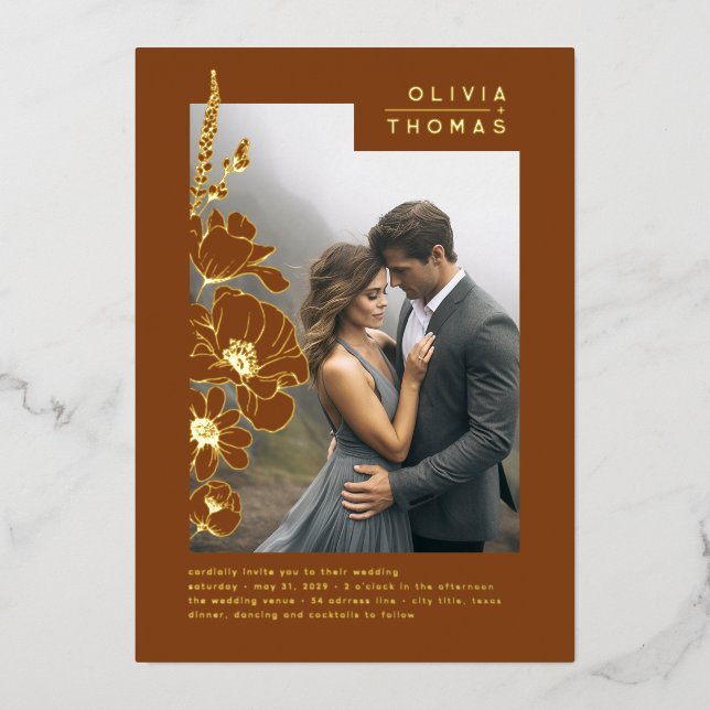 Wildflowers Elegant Terracotta Wedding Photo (Front)