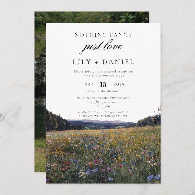 Wildflowers Elopement  Wedding Reception Photo Invitation (Front/Back)