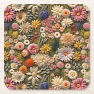 Wildflowers Embroidery Square Paper Coaster