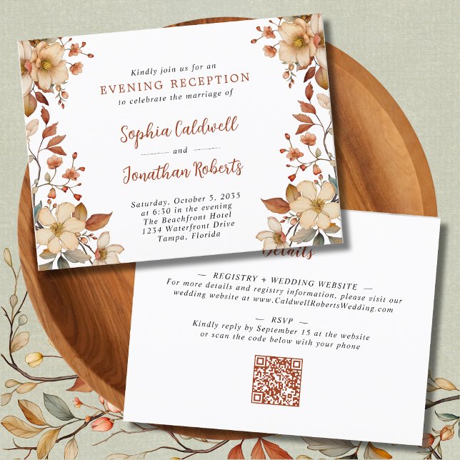 Wildflowers Evening Reception Autumn Wedding Postcard (Wildflowers Fall Colors Horizontal Evening Wedding Reception Invitation)