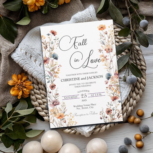 Wildflowers Fall in Love Elegant Wedding Invitation (Creator Uploaded)