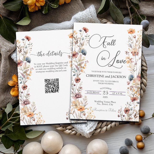 Wildflowers Fall in Love QR Code Wedding Invitation (Creator Uploaded)