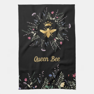 wildflowers faux foil queen bee tea towel